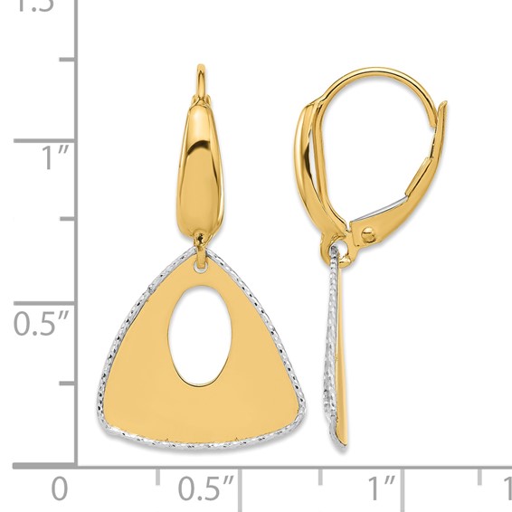 Leslie's 14K Two-tone Pol and Dia-cut Triangle Dangle Leverback Earrings
