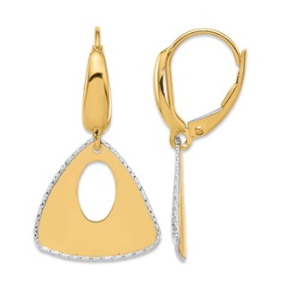 Leslie's 14K Two-tone Pol and Dia-cut Triangle Dangle Leverback Earrings