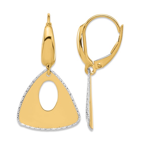 Leslie's 14K Two-tone Pol and Dia-cut Triangle Dangle Leverback Earrings