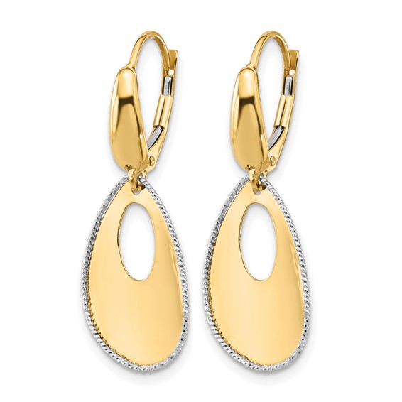 Leslie's 14K Two-tone Polished/Dia-cut Teardrop Dangle Leverback Earrings