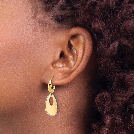 Leslie's 14K Two-tone Polished/Dia-cut Teardrop Dangle Leverback Earrings