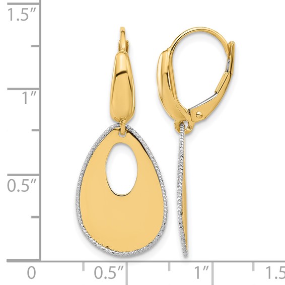 Leslie's 14K Two-tone Polished/Dia-cut Teardrop Dangle Leverback Earrings