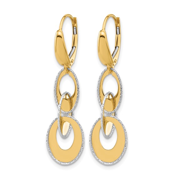 Leslie's 14K Two-tone Polished and Dia-cut Ovals Dangle Leverback Earrings