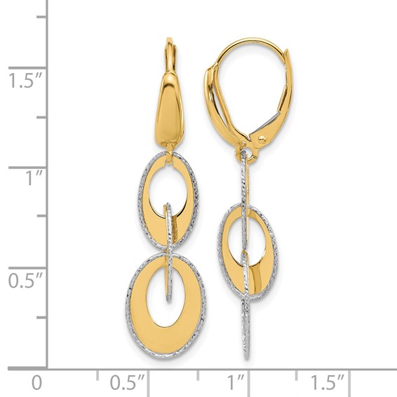 Leslie's 14K Two-tone Polished and Dia-cut Ovals Dangle Leverback Earrings