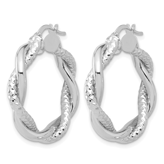 Leslie's 14K White Gold Polished and Textured Twisted Round Hoop Earrings