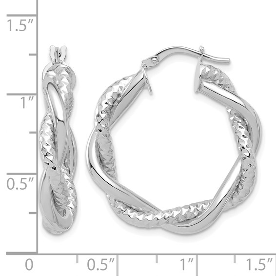 Leslie's 14K White Gold Polished and Textured Twisted Round Hoop Earrings