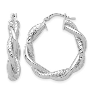 Leslie's 14K White Gold Polished and Textured Twisted Round Hoop Earrings