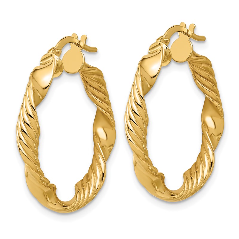 14K Polished and Textured Round Hoop Earrings