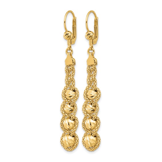 Leslie's 14K Polished Textured and Dia-cut Beaded Leverback Earrings