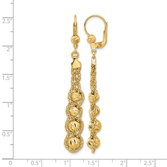 Leslie's 14K Polished Textured and Dia-cut Beaded Leverback Earrings