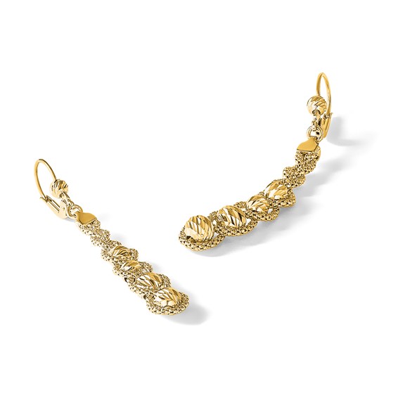 Leslie's 14K Polished Textured and Dia-cut Beaded Leverback Earrings