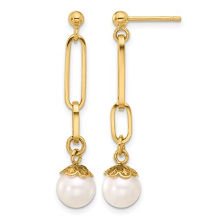 Leslie's 14K Polished Freshwater Cultured Pearl Post Dangle Earrings