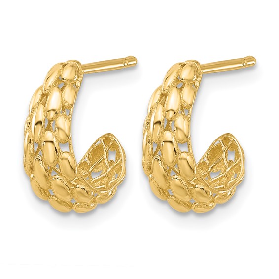 Leslie's 14K Polished and Textured J-Hoop Post Earrings