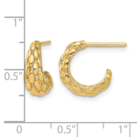 Leslie's 14K Polished and Textured J-Hoop Post Earrings