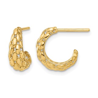 Leslie's 14K Polished and Textured J-Hoop Post Earrings