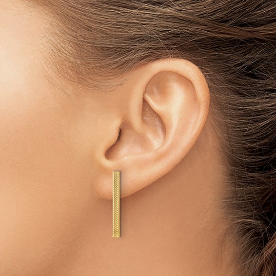 Leslie's 14K Polished and Textured Bar Post Earrings