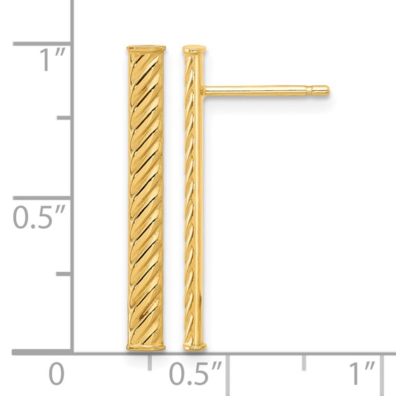 Leslie's 14K Polished and Textured Bar Post Earrings