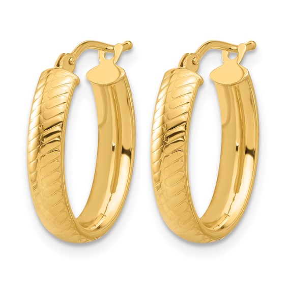 Leslie's 14K Polished and Textured Oval Hoop Earrings