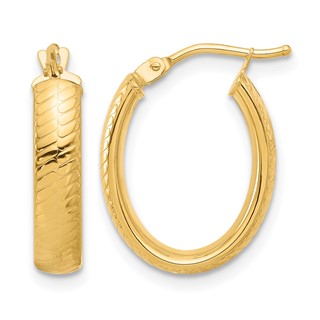 Leslie's 14K Polished and Textured Oval Hoop Earrings