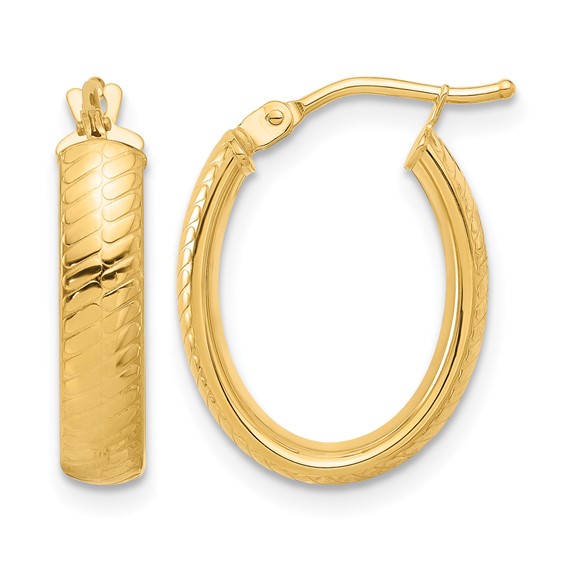 Leslie's 14K Polished and Textured Oval Hoop Earrings