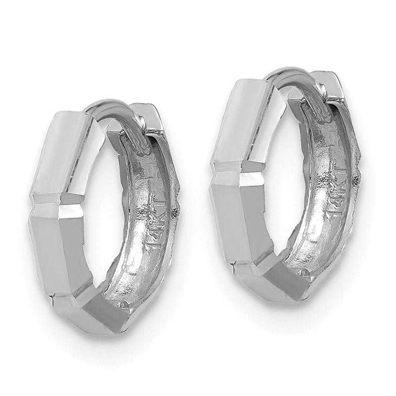 14K  White Gold Polished/Diamond-cut Huggie Hoop Earrings