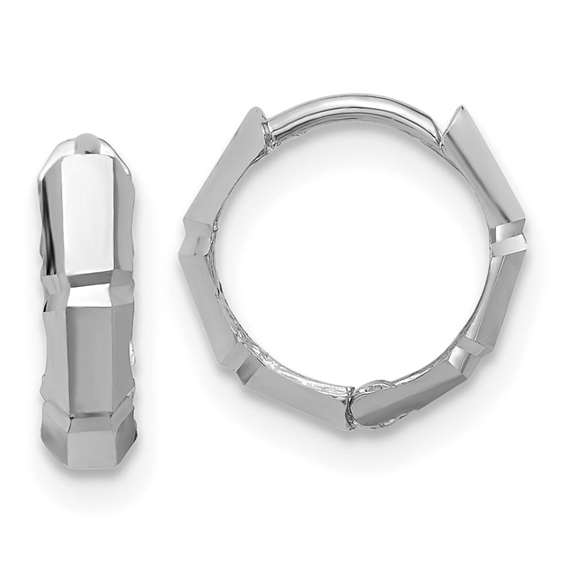 14K  White Gold Polished/Diamond-cut Huggie Hoop Earrings