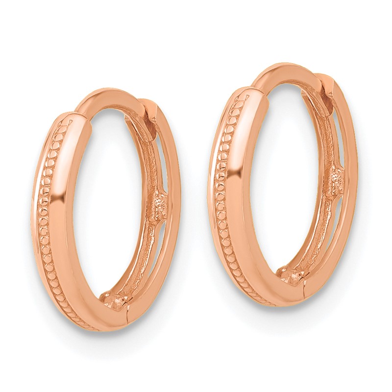 14K Rose Gold Polished and Textured Huggie Hoop Earrings