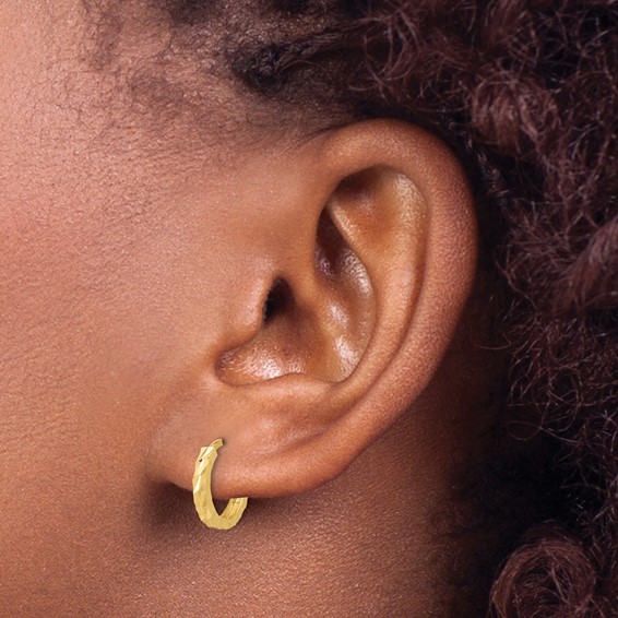 Leslie's Gold Polished and Diamond-cut Hinged Hoop Earrings