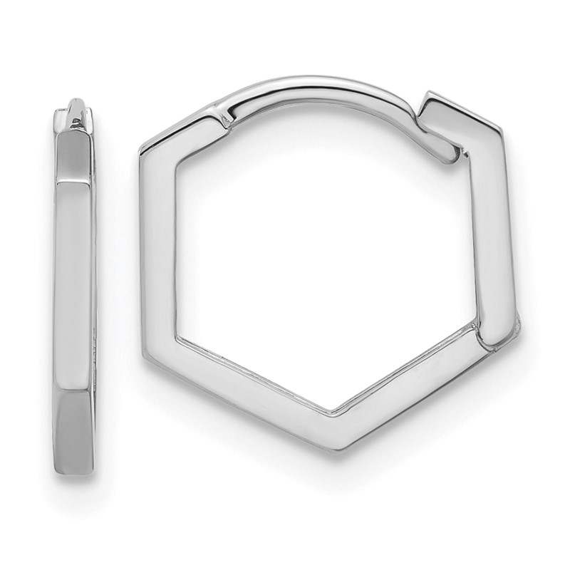 14K White Gold Polished Geometric Hoop Earrings