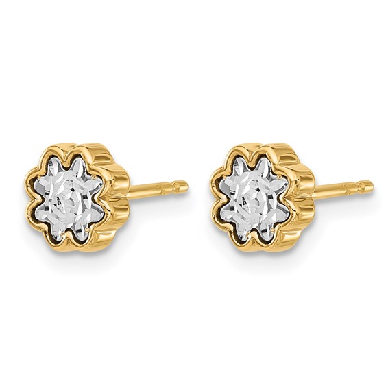 Leslie's 14K Two-tone Polished and Diamond-cut Flower Post Earrings