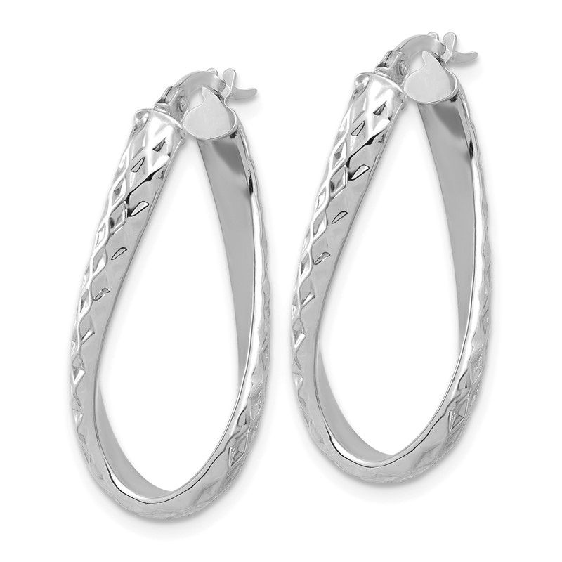 14K w/ White Rhodium Plating Polished & D/C Twist Hoop Earrings
