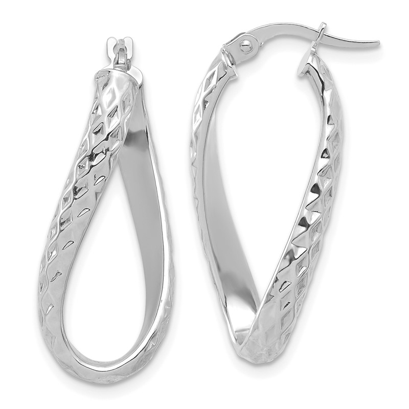 14K w/ White Rhodium Plating Polished & D/C Twist Hoop Earrings
