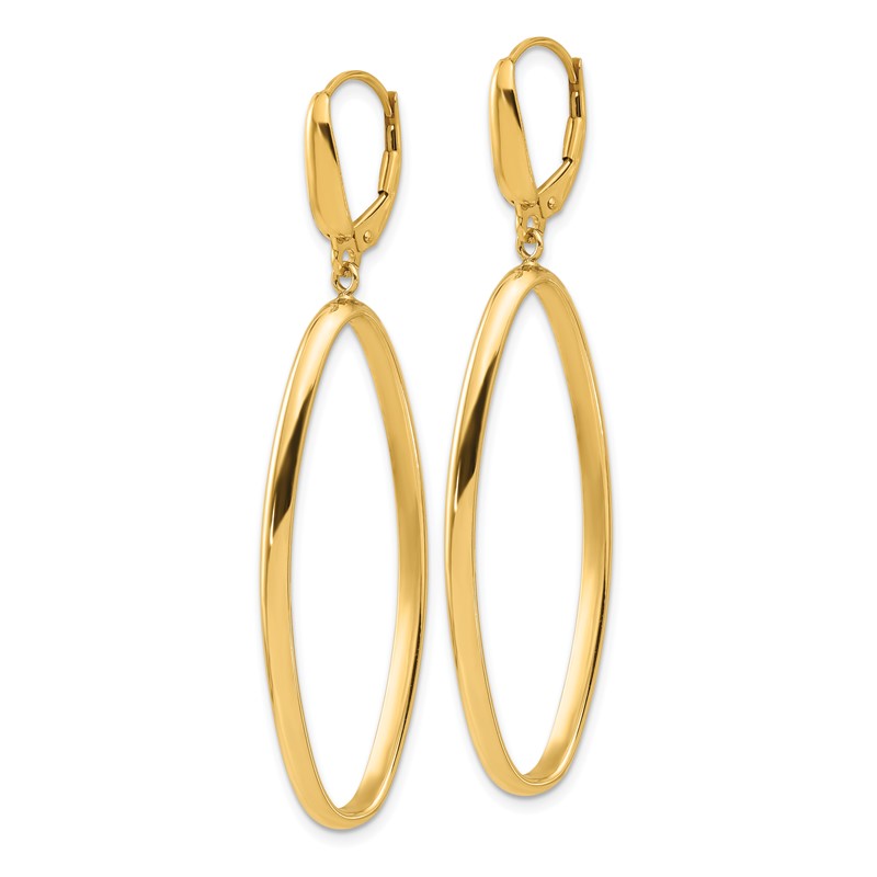 14K Polished Oval Dangle Leverback Earrings