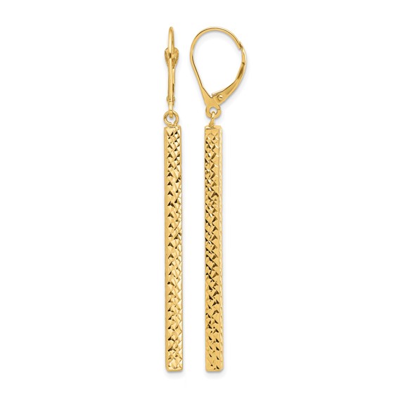 Leslie's 14K Polished and Diamond-cut Bar Dangle Leverback Earrings