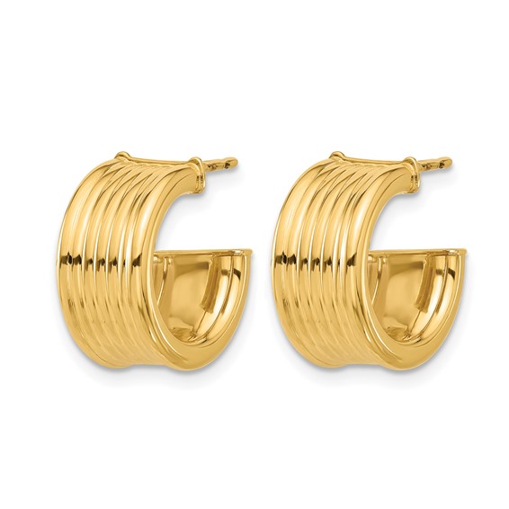 Leslie's Gold Polished and Grooved J-Hoop Earrings