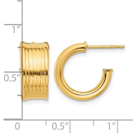 Leslie's Gold Polished and Grooved J-Hoop Earrings