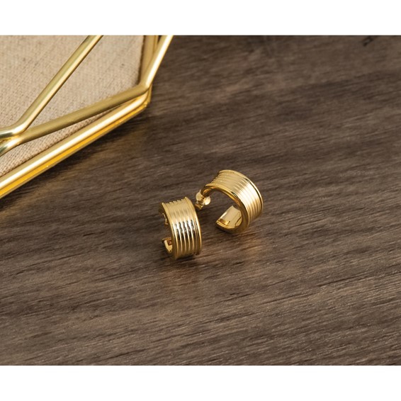 Leslie's Gold Polished and Grooved J-Hoop Earrings