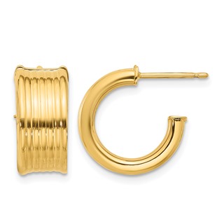 Leslie's Gold Polished and Grooved J-Hoop Earrings