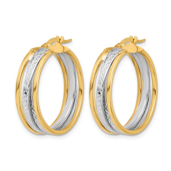 Leslie's 14K with Rhodium Polished and Diamond-cut Hoop Earrings