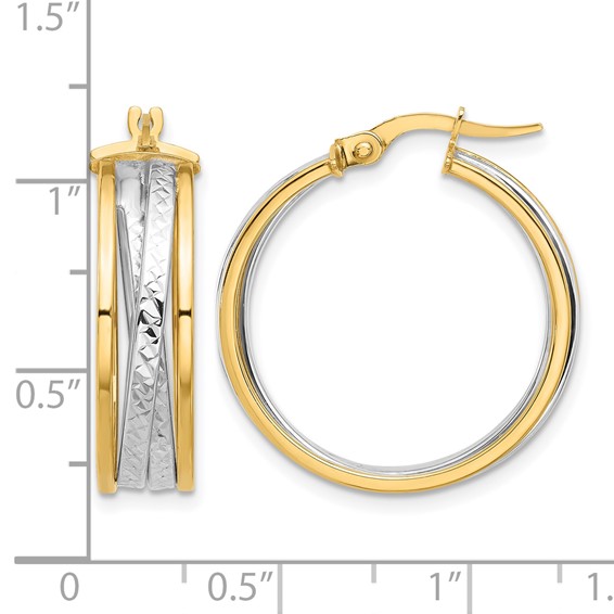 Leslie's 14K with Rhodium Polished and Diamond-cut Hoop Earrings