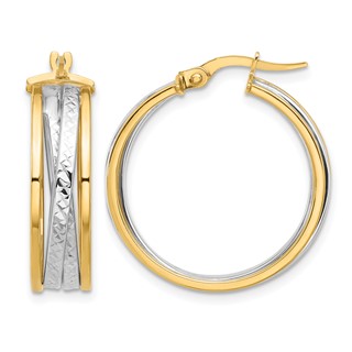 Leslie's 14K with Rhodium Polished and Diamond-cut Hoop Earrings