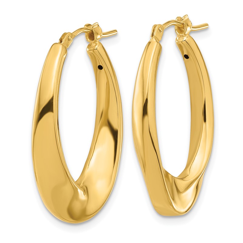 14K Polished Hollow Oval Twist Hoop Earrings