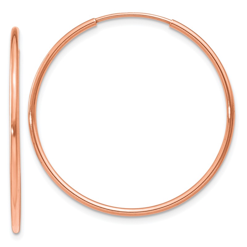 14k Rose Gold 1.0mm Polished Endless Hoop Earrings
