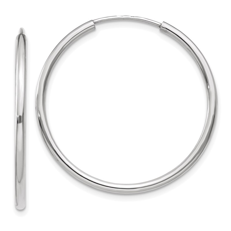 14k White Gold 1.00mm Polished Endless Tube Hoop Earrings