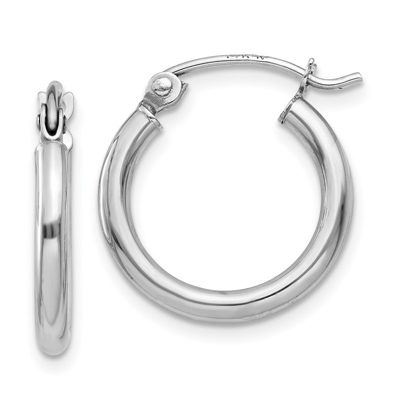 14k White Gold Polished 2x15mm Polished Hoop Earrings