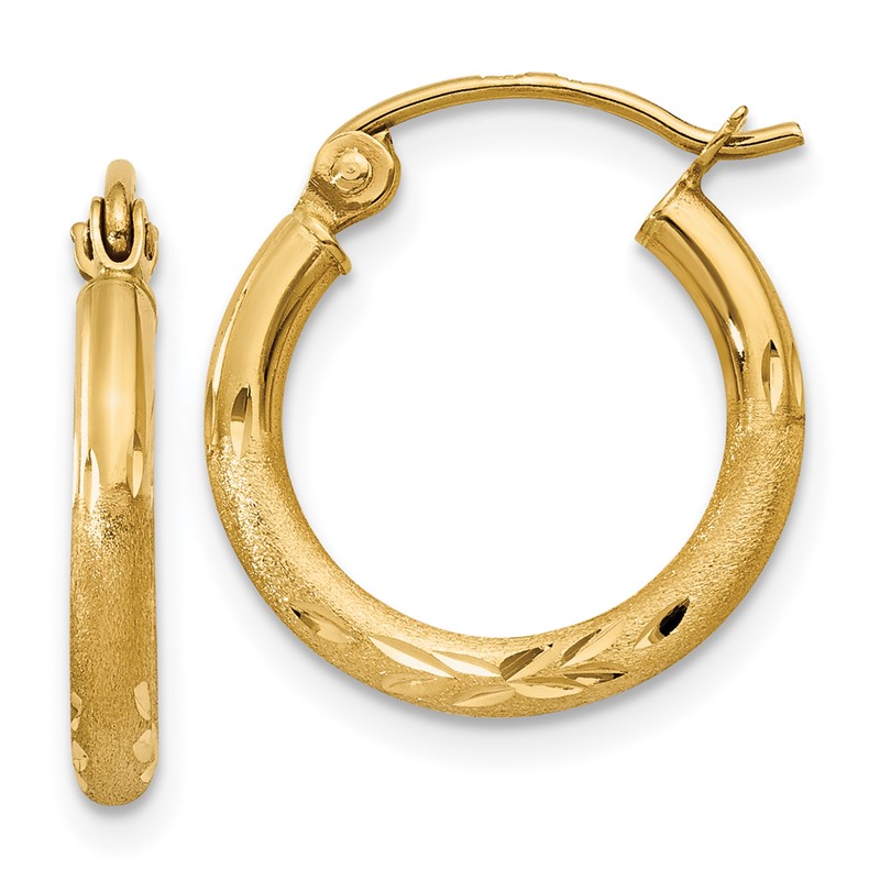 14k Satin and D/C 2mm Round Tube Hoop Earrings