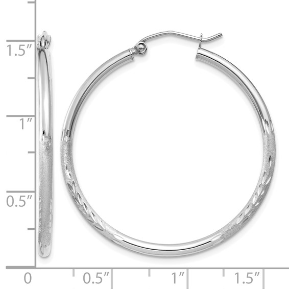 Leslie's 14k White Gold Satin and D/C 2mm Round Hoop Earrings