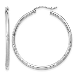 Leslie's 14k White Gold Satin and D/C 2mm Round Hoop Earrings