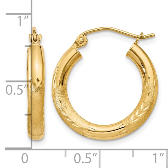 Leslie's Gold 3.00mm Diamond-cut Hoop Earrings