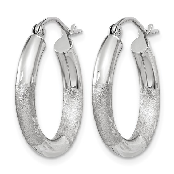 Leslie's 14k White Gold Satin and D/C 3mm Round Hoop Earrings